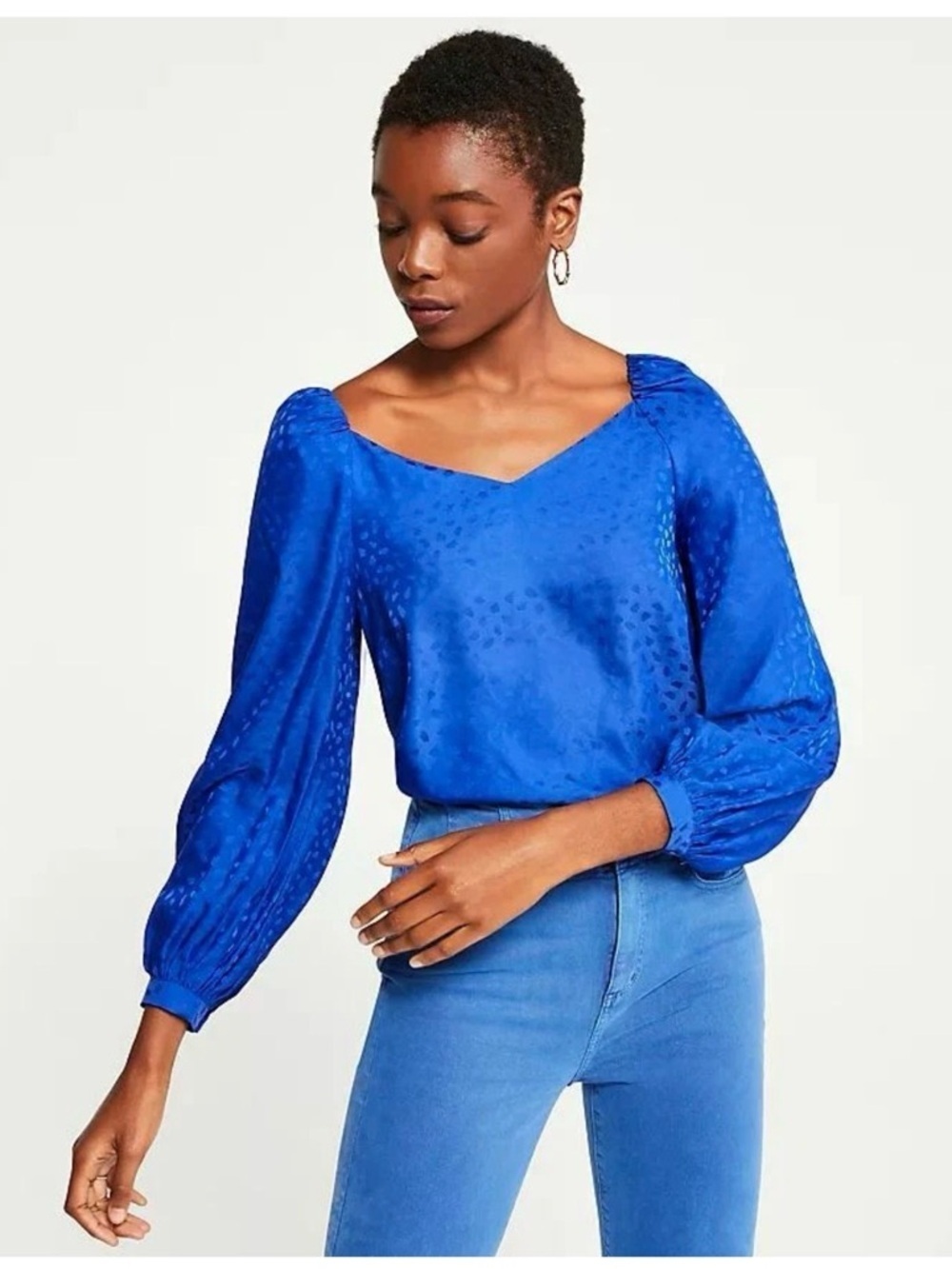 Ann Taylor Cobalt Blue Puff-Sleeve Blouse size XS